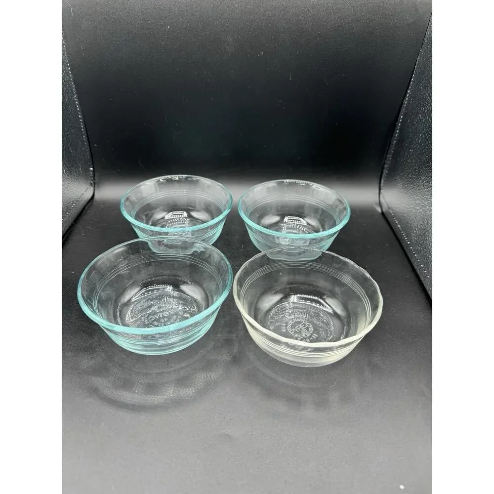 Set of 4 Pyrex H-27 Ramekin Custard Cups with 3 Rings - 10oz EUC -A96